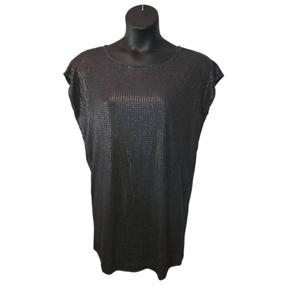 Vince Gray Sequin Knit Tunic Top Short Sleeve Dolman Sparkle Blouse M